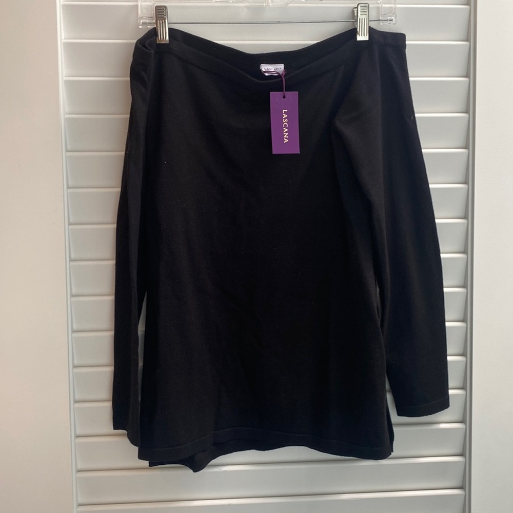 Black off shoulder double knit top
